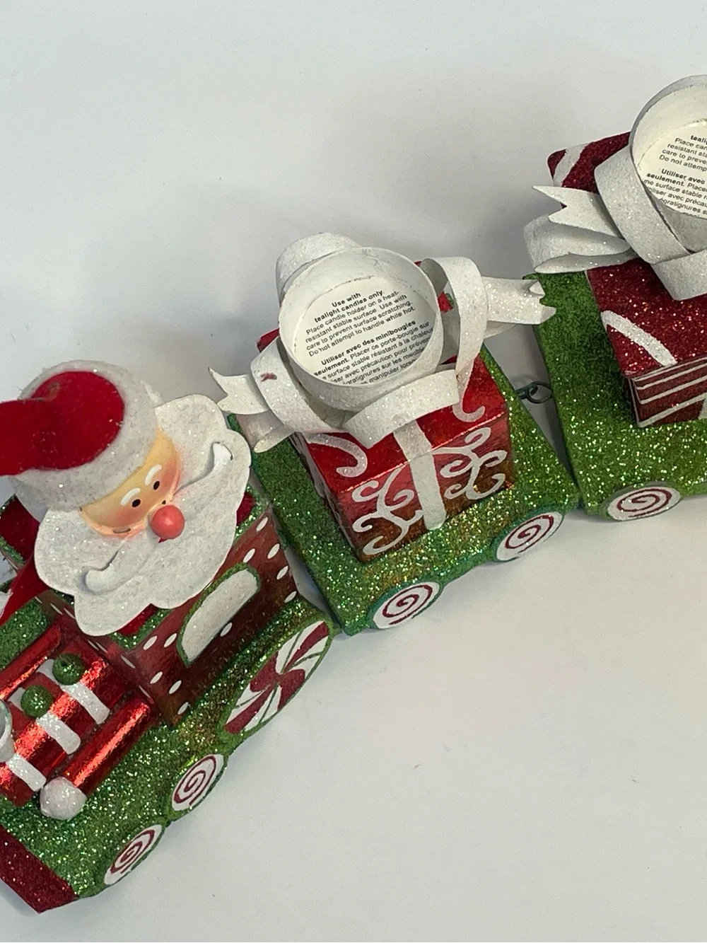 Pier 1 Metal Christmas Train Candle Holder Santa 3 Piece Very Rare HTF 11”